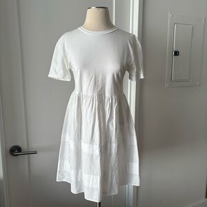 ZARA Pleated 100% Cotton Short Sleeve Tee Shirt Dress White sz S Mixed Material